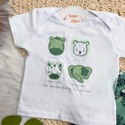 Conj. Camiseta Amiguinhos da Selva e Bermuda - Verde