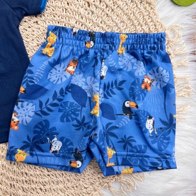 Conj. Camiseta Amiguinhos da Selva e Bermuda - Marinho