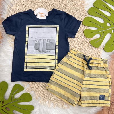 Conj. Camiseta Summer Vocation e Bermuda em Linho - Marinho
