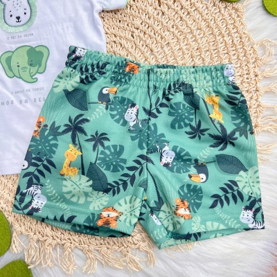 Conj. Camiseta Amiguinhos da Selva e Bermuda - Verde