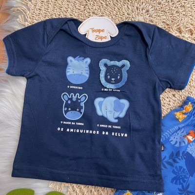 Conj. Camiseta Amiguinhos da Selva e Bermuda - Marinho