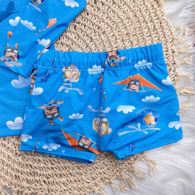 Linha Praia - Blusa Manga Longa Pequeno Aviador e Sunga com Proteção UV50+ - Azul 