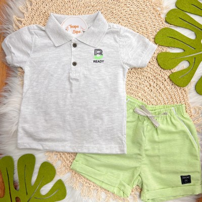 Conj. Camiseta Polo Ready e Bermuda - Mescla e Verde
