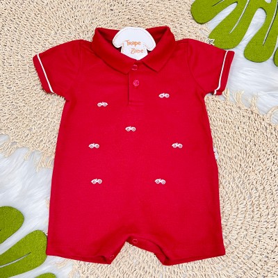 Macacão Curto Gola Polo Carrinhos - Vermelho