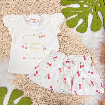 Conj. Blusa Sweet Cherry e Short Saia - Off White