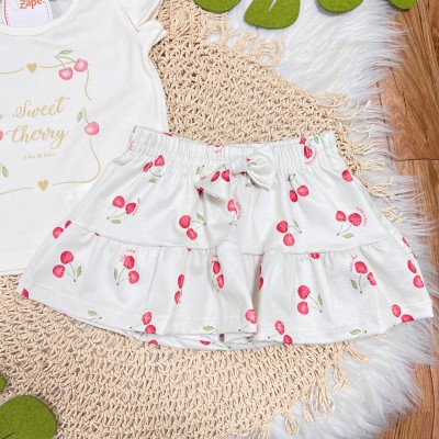 Conj. Blusa Sweet Cherry e Short Saia - Off White