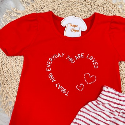 Conj. Blusa Today and Everyday e Short Listrado - Vermelho e Off White