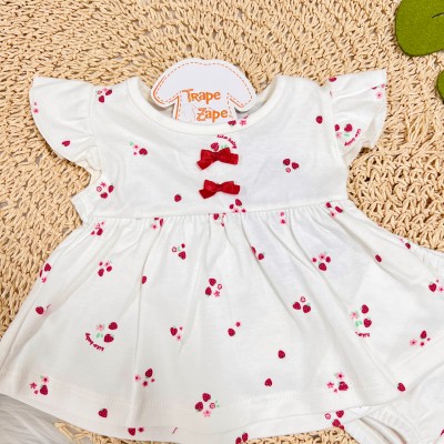 Conj. Batinha e Tapa Fraldas Moranguinhos - Off White