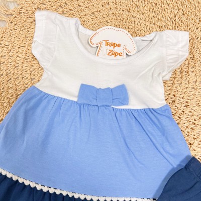 Vestido Três Marias e Tapa Fralda - Azul e Branco