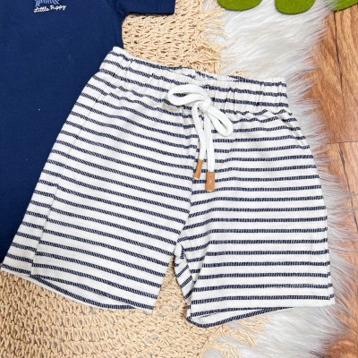 Conj. Camiseta Little Puppy e Bermuda Listrada - Marinho
