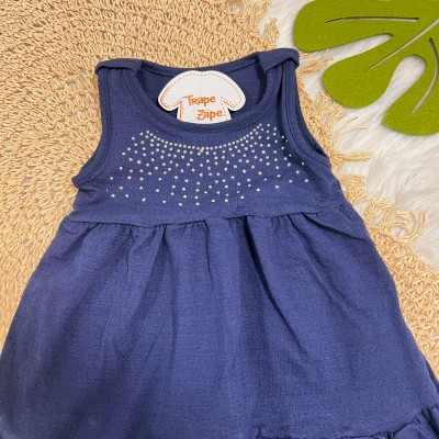 Vestido Manga Curta com Brilhos - Azul Marinho