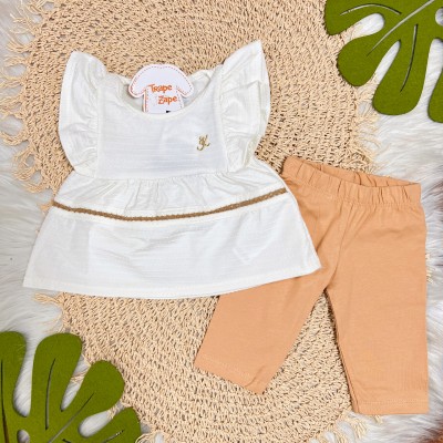 Conj. Batinha e Calça Legging - Off White e Caramelo