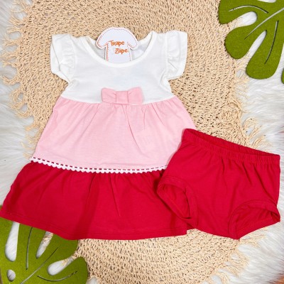 Vestido Três Marias e Tapa Fralda - Vermelho e Rosa
