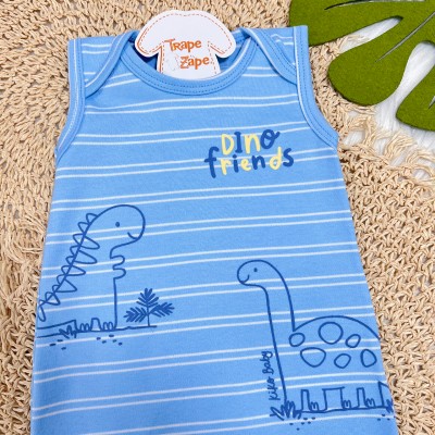 Macacão Curto Dino Friends Listrado - Azul Bebê