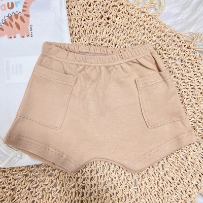 Conj. Body Manga Curta Dinosaur e Short - Off White e Areia