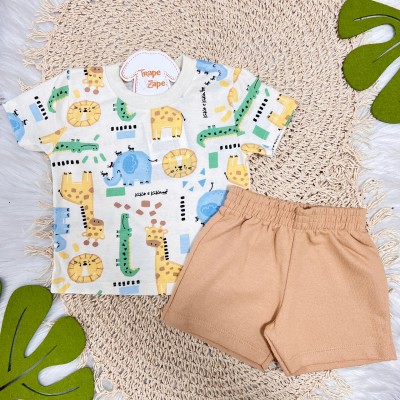 Conj. Camiseta Safari e Bermuda em Moletinho - Areia