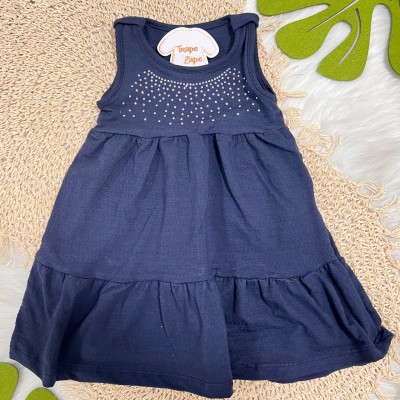 Vestido Manga Curta com Brilhos - Azul Marinho