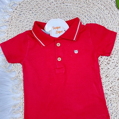 Conj. Camisa Polo Urso e Bermuda - Vermelho e Areia
