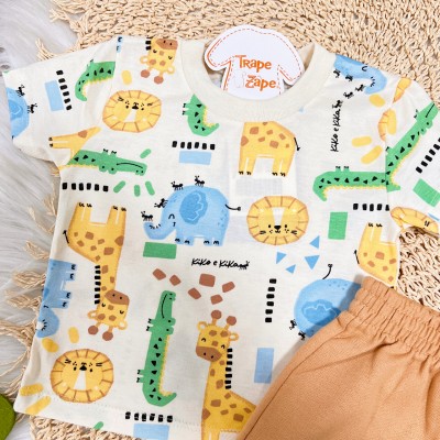 Conj. Camiseta Safari e Bermuda em Moletinho - Areia