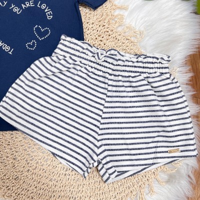 Conj. Blusa Today and Everyday e Short Listrado - Marinho e Off White