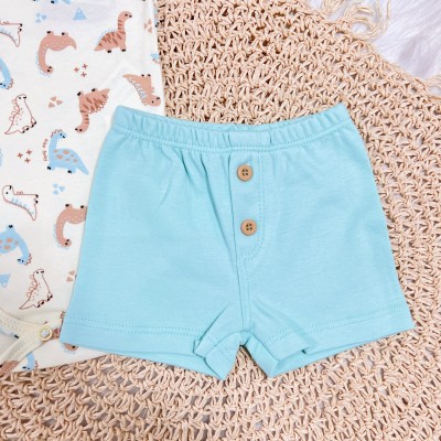 Conj. Body Manga Curta Dinosaur e Short com Botões - Creme e Verde 