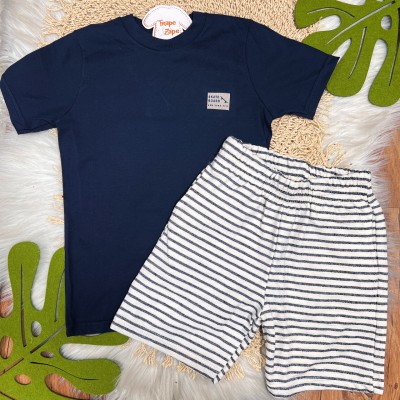 Conj. Camiseta Skaeteboard e Bermuda Listrada - Marinho