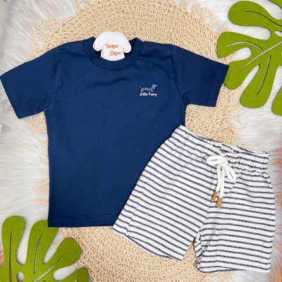 Conj. Camiseta Little Puppy e Bermuda Listrada - Marinho