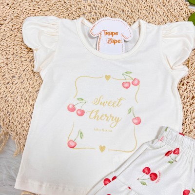 Conj. Blusa Sweet Cherry e Short Saia - Off White