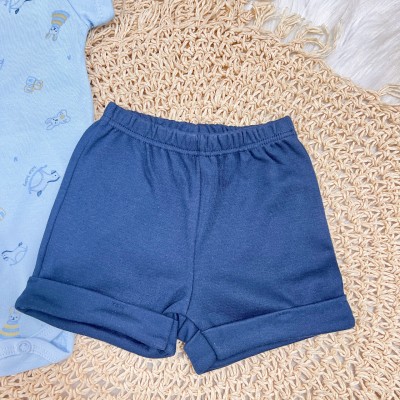 Conj. Body Manga Curta Toys e Short - Azul Bebê e Azul Marinho