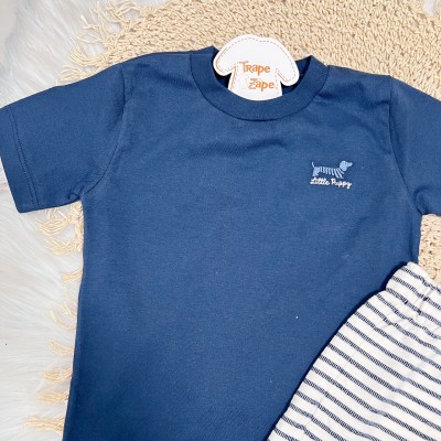Conj. Camiseta Little Puppy e Bermuda Listrada - Marinho