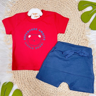 Conj. Camiseta Adventure Awaits e Bermuda - Vermelho e Marinho