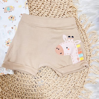 Conj. Body Manga Curta Bichinhos e Short Girafinha - Off White e Creme