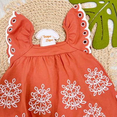 Vestido Plantinhas - Off White e Ferrugem