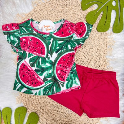 Conj. Blusa Melancias e Short - Vermelho  