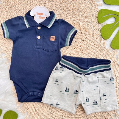Conj. Body Gola Polo e Bermuda Barquinhos - Marinho e Mescla