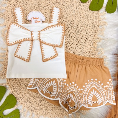 Conj. Regata Laço e Short em Lese - Cappuccino e Off White 