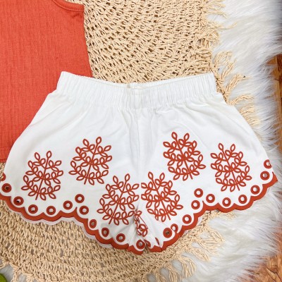 Conj. Regata Ribana e Short Plantinhas - Off White e Ferrugem