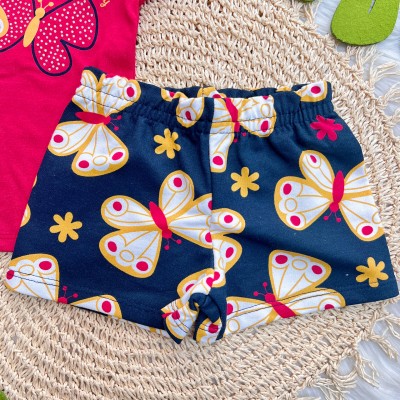 Conj. Blusa Borboletas Spring Day e Short - Vermelho e Preto