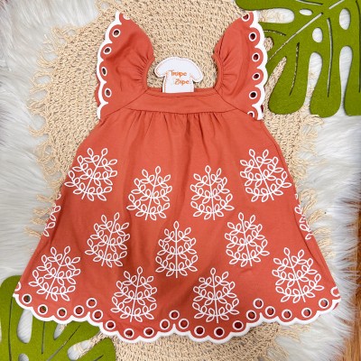 Vestido Plantinhas - Off White e Ferrugem
