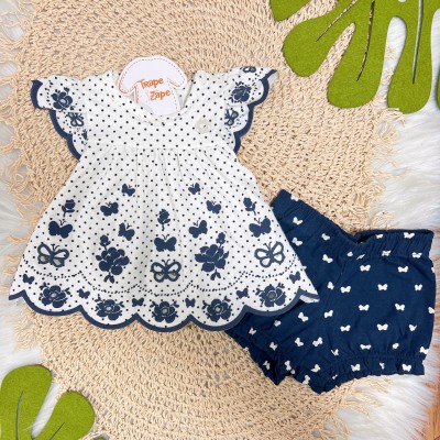 Conj. Batinha Borboletas em Lese e Short - Marinho