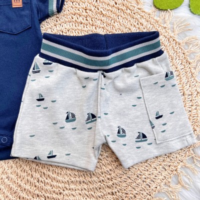 Conj. Body Gola Polo e Bermuda Barquinhos - Marinho e Mescla