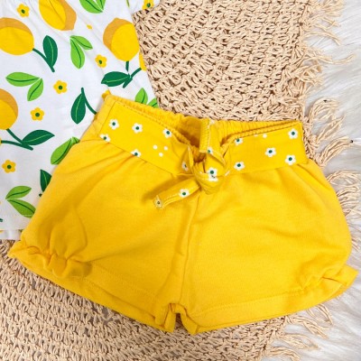 Conj. Blusa Limões e Short - Amarelo e Off White 
