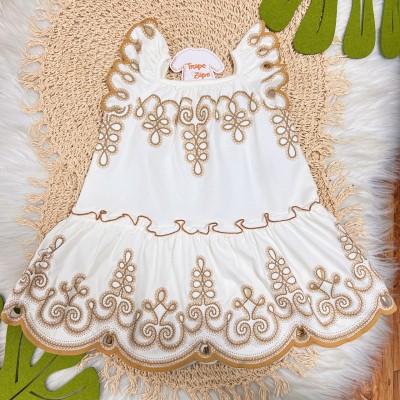 Vestido em Lese Dourado - Off White