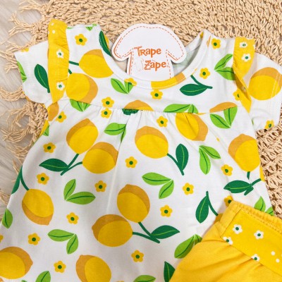 Conj. Blusa Limões e Short - Amarelo e Off White 