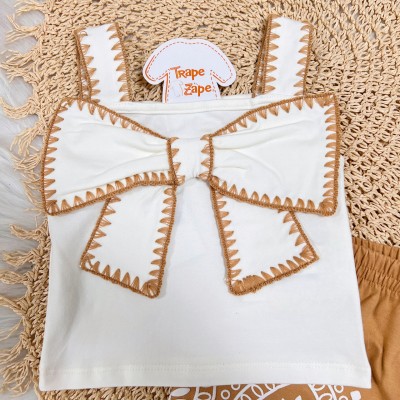 Conj. Regata Laço e Short em Lese - Cappuccino e Off White 