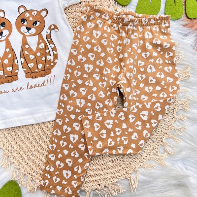 Conj. Blusa Oncinhas e Calça Legging - Off White e Marrom