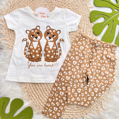 Conj. Blusa Oncinhas e Calça Legging - Off White e Marrom