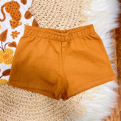 Conj. Batinha Oncinha com Flores e Short - Marrom