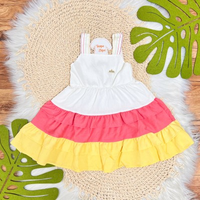 Vestido Três Marias Acetinado - Off White, Goiaba e Amarelo