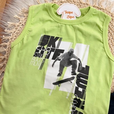Conj. Regata SK8 Street e Bermuda - Verde Neon e Preto